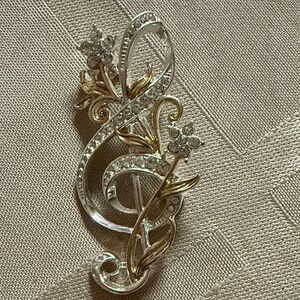 Napier Crystal Music Note Brooch Pin Elegant Note Treble Clef Silver/ Gold tone